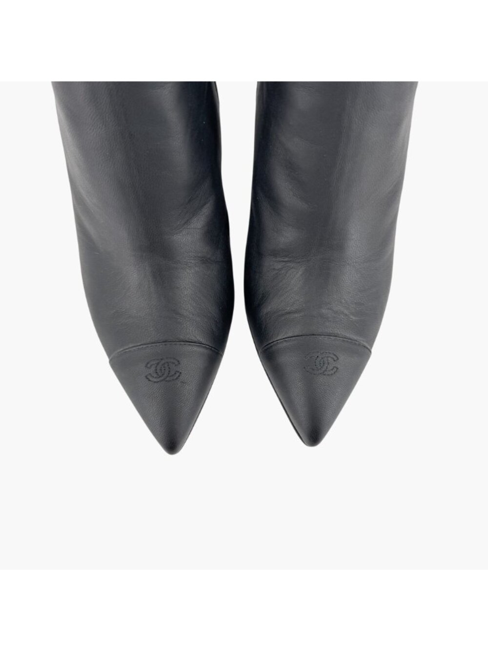 Chanel CC Black Leather Pointed Chain Wedge Ankle Boot Bootie Size 39.5 US 8.5-9 - Picture 4 of 16
